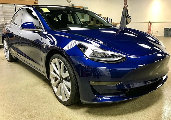Blue Tesla with Paint protection